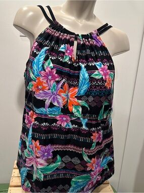 Beach Diva - Women’s Tankini top - Size 22W - Black with floral colors